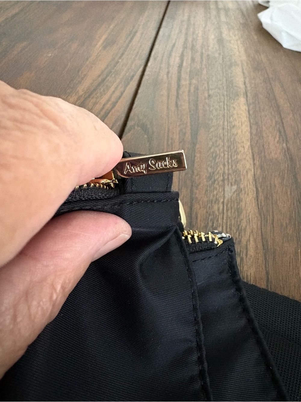 Amy Sacks Black Nylon Crossbody with Gold Hardware - Picture 14 of 15